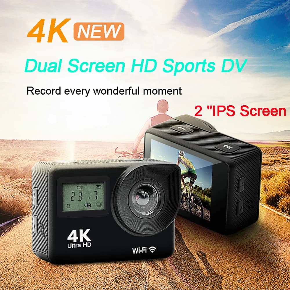 Outdoor 4K 24FPS 16MP HD Action Camera Double IPS WiFi Go Waterproof Pro Sport DV helmet Waterproof Video Webcam with remote camera