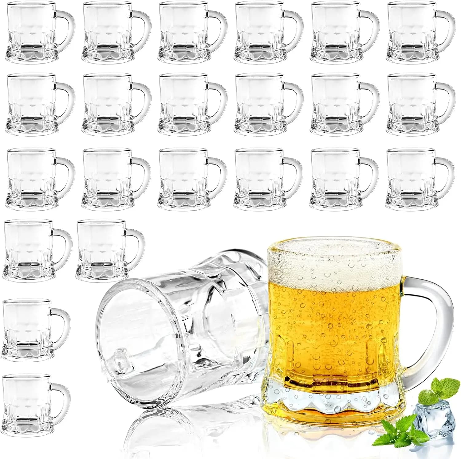 Mini tazze da birra set da 24, bicchiere da 2 Oz con manici per birra, whisky, tequila, vodka