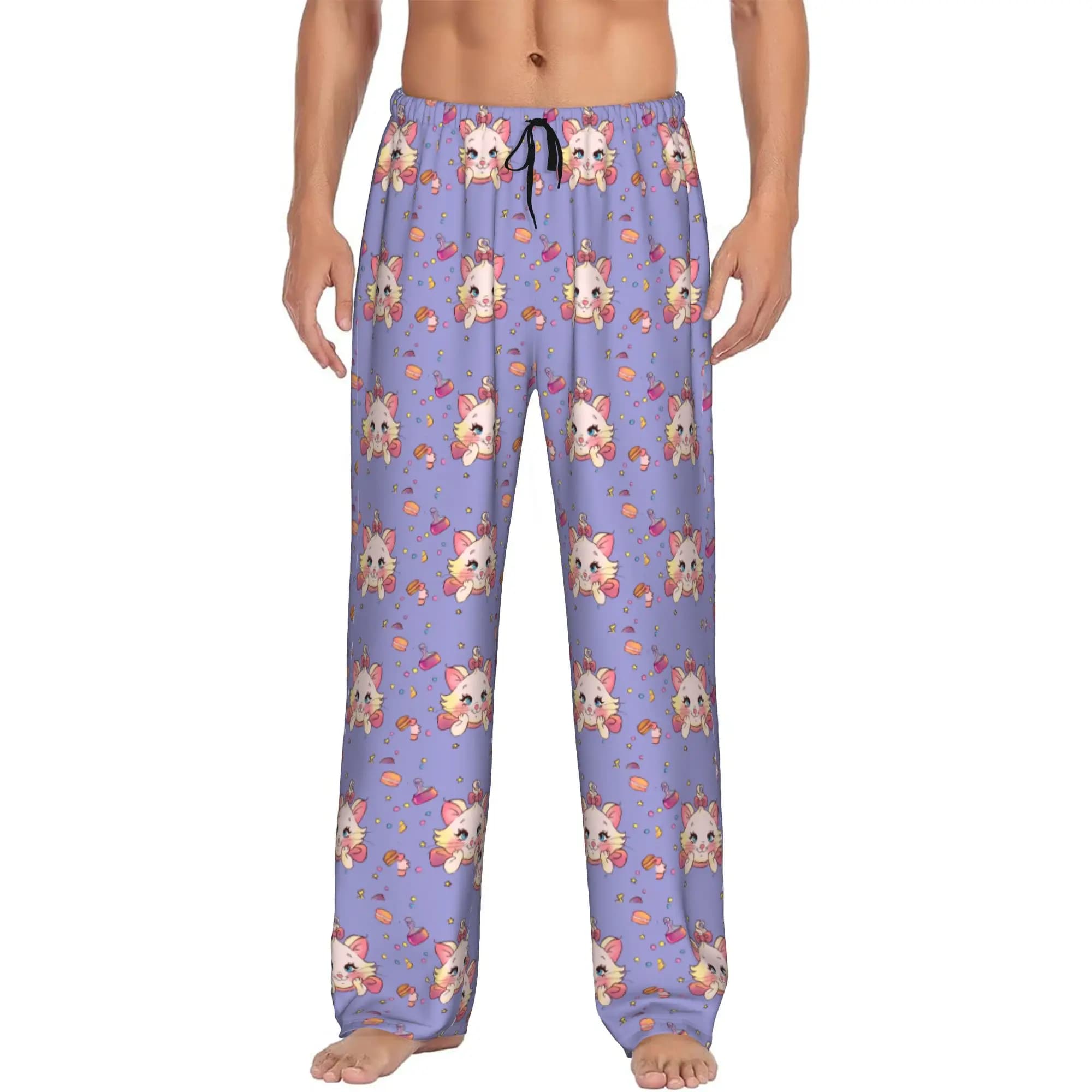 Custom Men M-Marie Cat Cartoon Pajama Pants Print Sleep Sleepwear Bottoms with Pockets