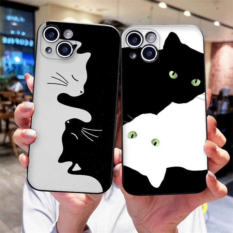 Cartoon Nero Bianco Amanti dei Gatti Coppia Cassa Del Telefono per Motorola Moto Edge 50 Fusion 60 40 30 Neo G34 E14 G75 G85 G54 5G Copertura Morbida