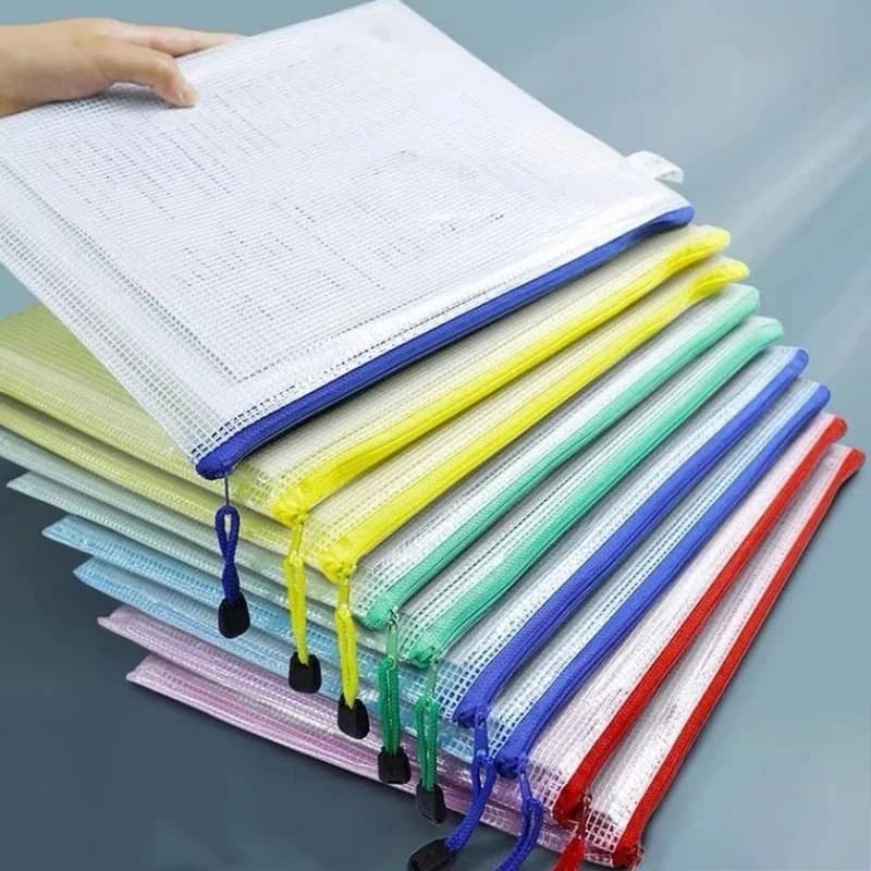 B5/A4/A5/A6 Mesh Zipper Pouch Document Bag Waterproof Zip File Folders Pencil Case Storage Bags School Office Supplies