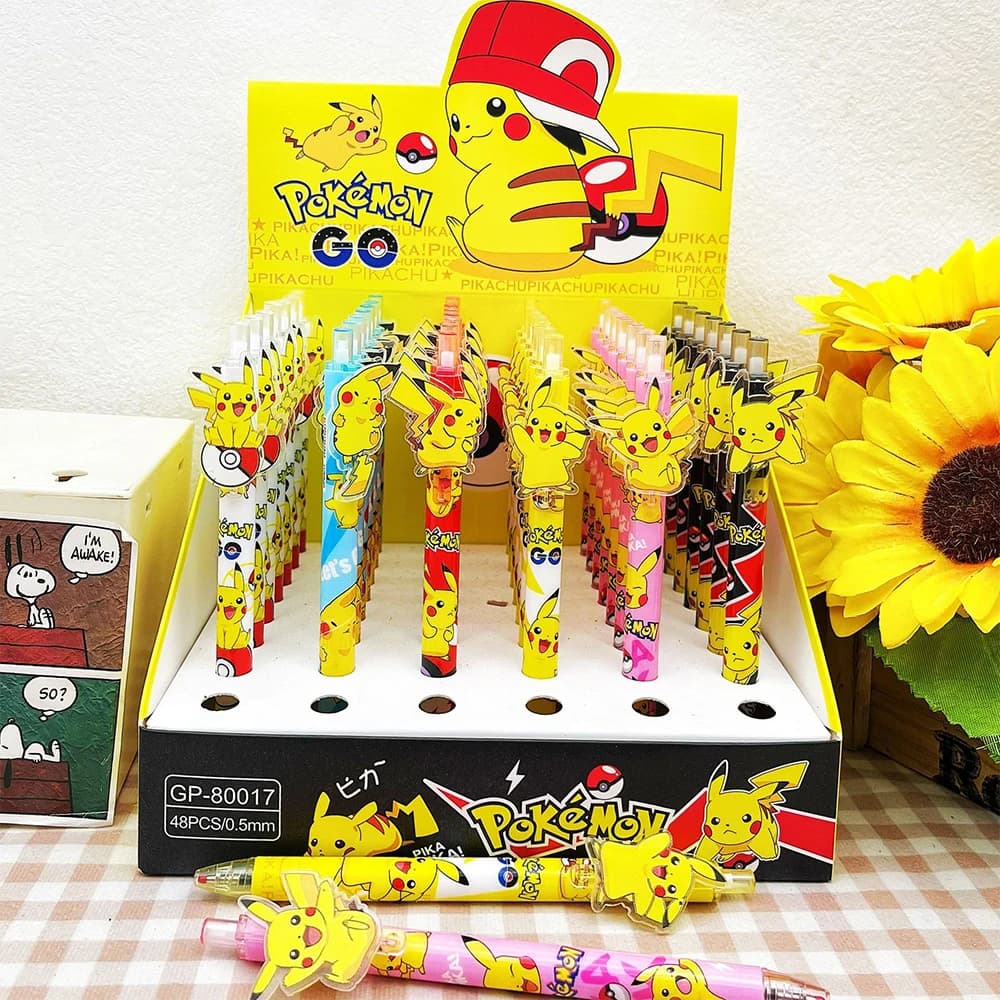 6 pezzi di penne gel a pulsante Anime Pokemon Pikachu, penne a sfera nere da 0,5 mm, articoli di cancelleria per scuola e ufficio, regali per ragazze