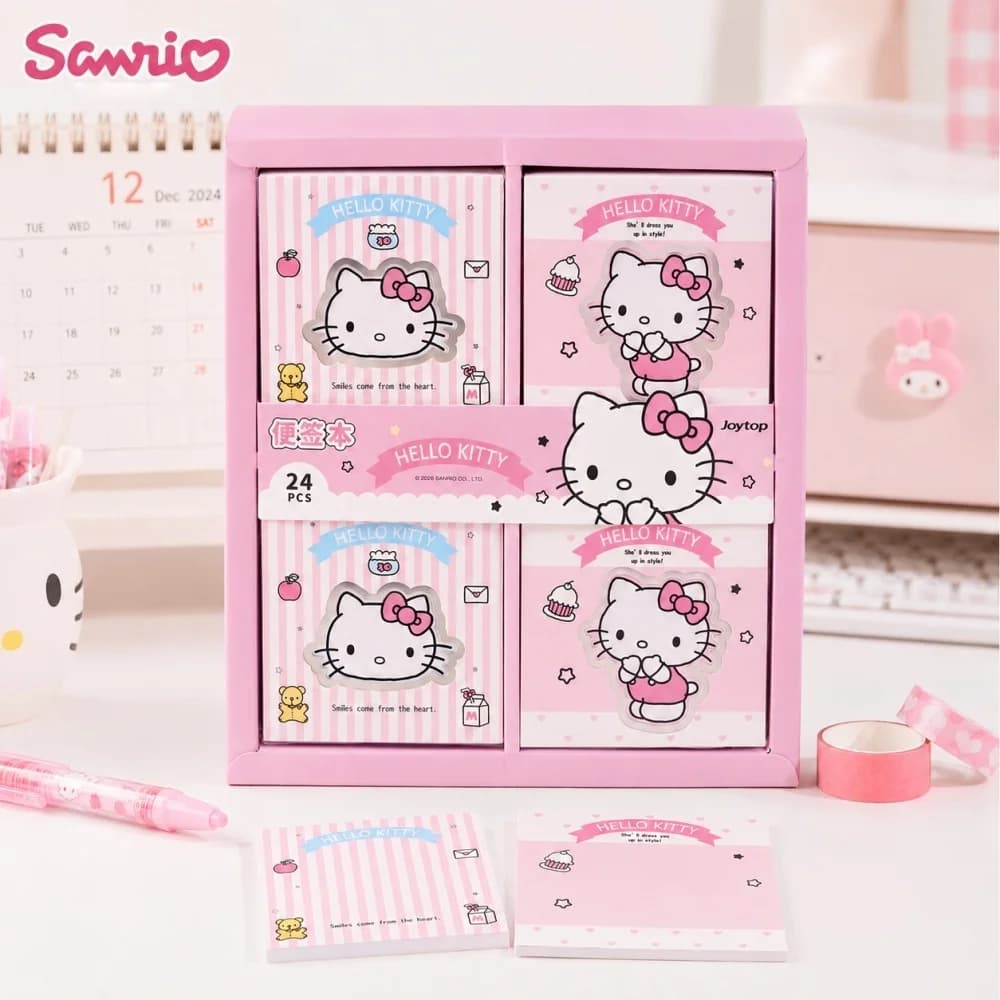 Genuine Sanrio Hello Kitty Portable Sticky Notes Memo Pad Desk Notepad for Office Study Diary Planner Message Writing Supplies