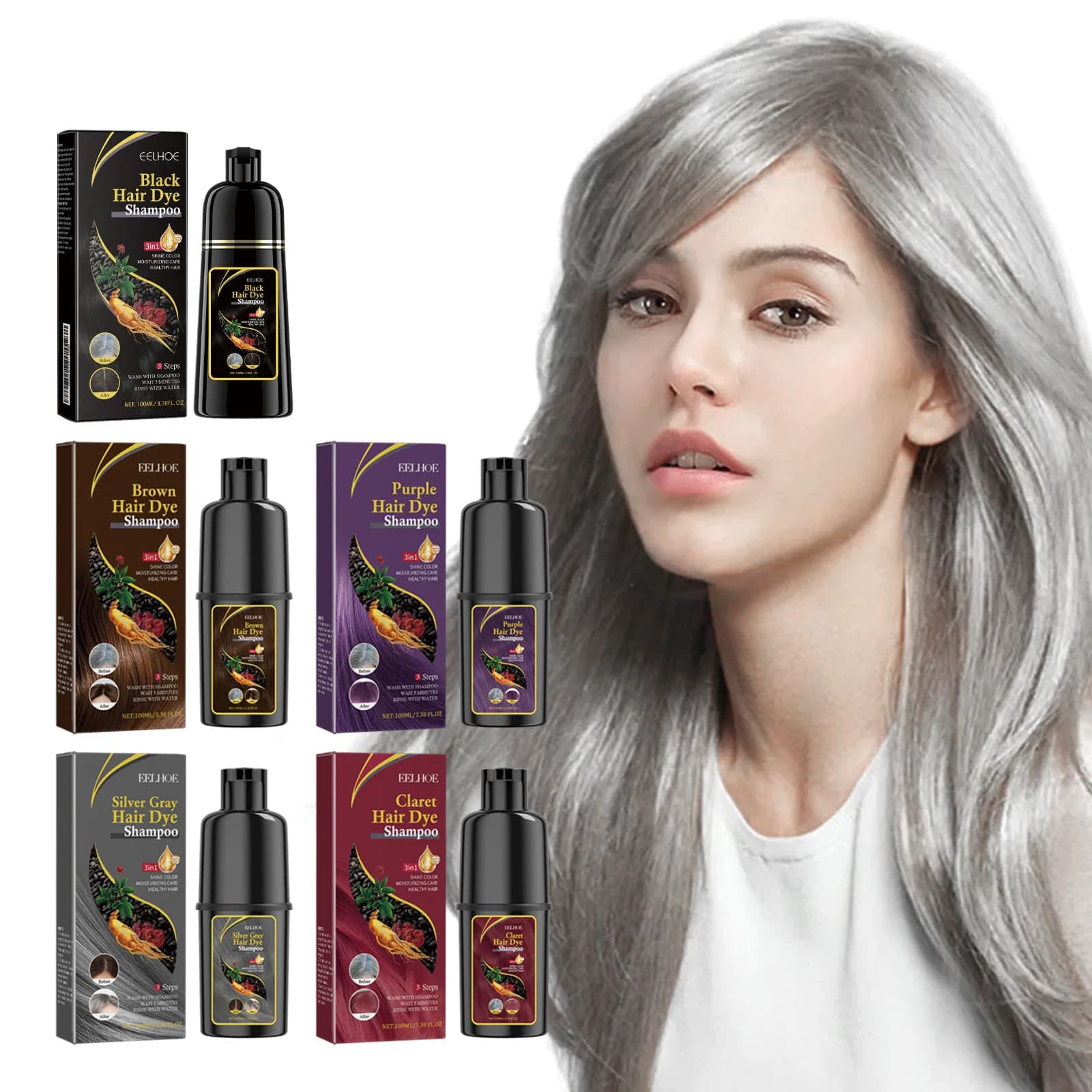 Shampoo Colorante Nero (Grigio Argento) Delicato e Non Irritante, Idrata il Cuoio Capelluto, Facile Cambio Colore dei Capelli