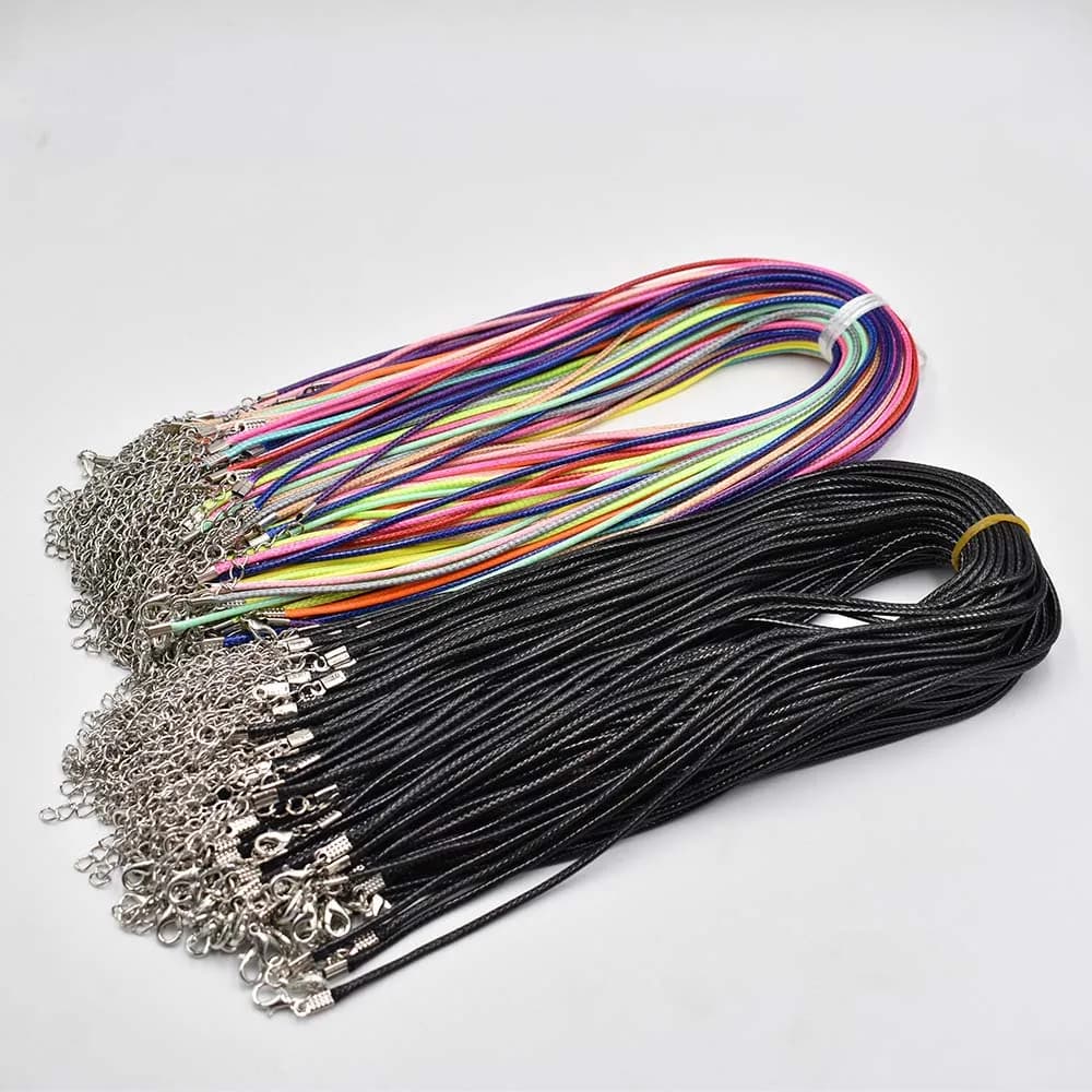 Commercio all'ingrosso 1.5mm 2mm 45cm 60cm nero misto cera corda di cuoio collana catena di corda chiusura aragosta accessori gioielli fai da te 100 pz/lotto
