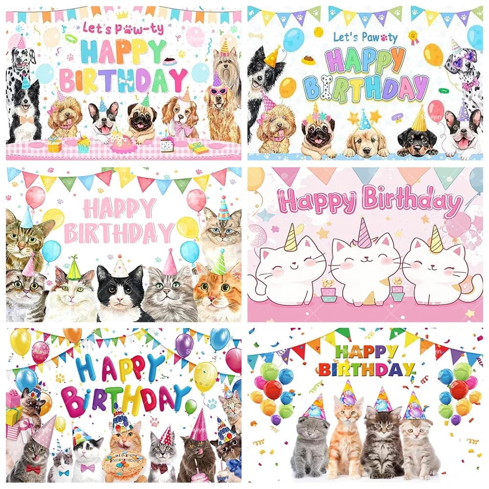 Cute Cats Dogs Pet Party Background Kids Birthday Decorations Party Supplies Baby Shower Decor Backdrop Pet Photo Shoot Props