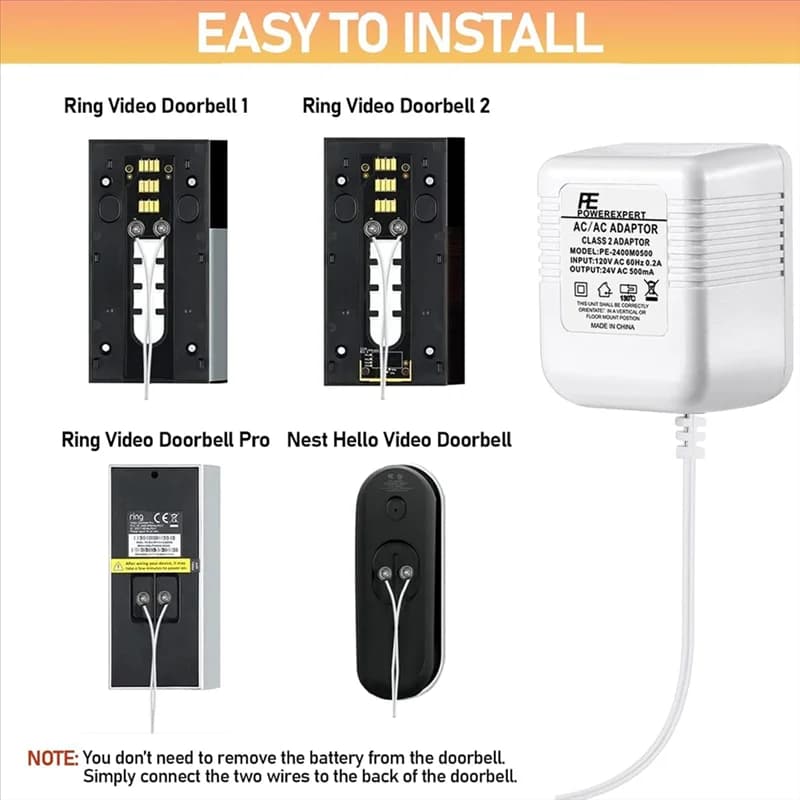 PZHI-24V Adattatore trasformatore campanello Adattatore di alimentazione per Ring Video Doorbell 5M per videocitofoni Spina americana