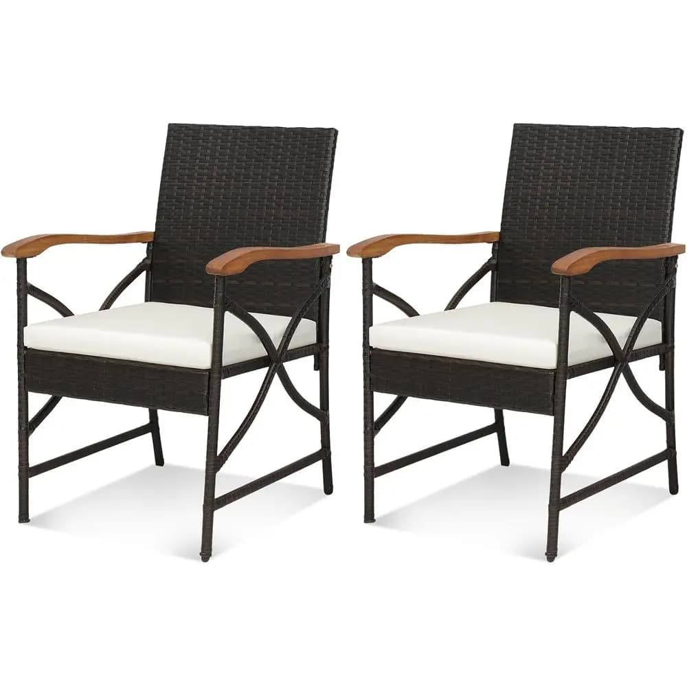 Set of 2 Dining chairs in Vimini for Exterior with Pillows, Garden, Patio and Swimming Edge