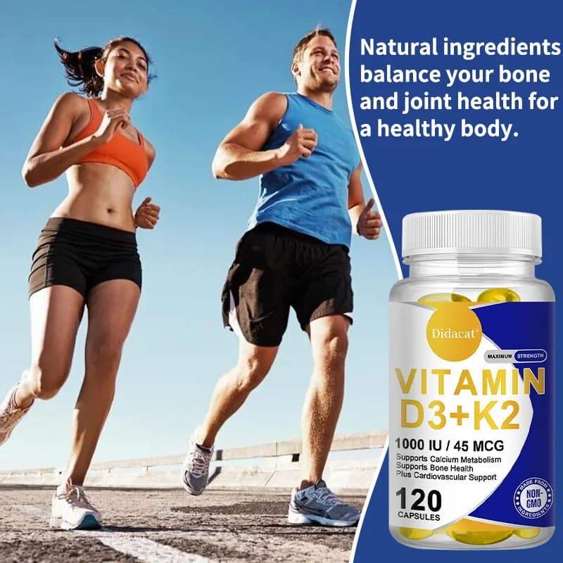 Vitamin D3 K2, Capsules for Bones, Tooths, Muscles and Immunitarian Support, Softgel of D3 and K2, Without Glutine and Non GMO