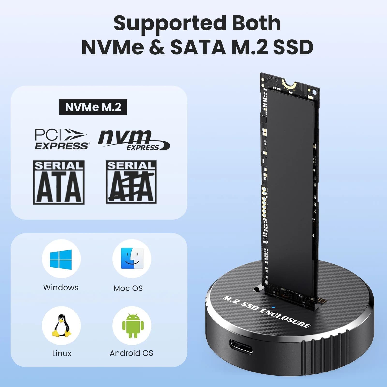 Box esterno per SSD M.2 fino a 10 Gbps Type-C NVMe SATA con protocollo singolo/doppio per SSD 2230/2242/2260/2280/22110