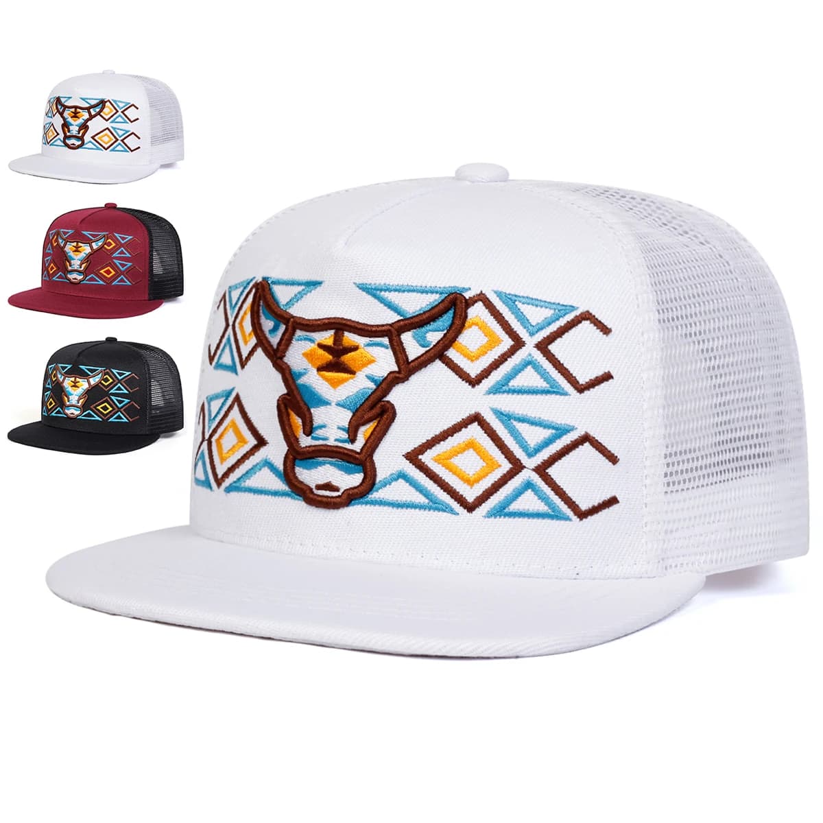 Cappelli da baseball in rete da baseball con ricamo testa di bue unisex Primavera Estate Cappellini da camionista hip-hop casual regolabili per esterni Cappello per protezione solare
