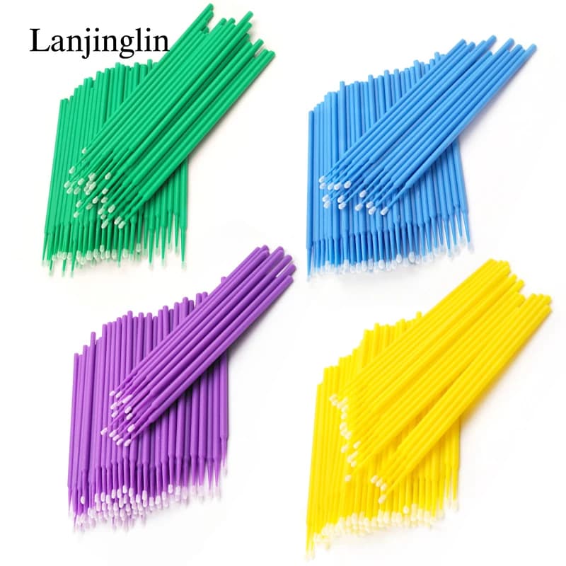 100/200 pcs Brushes for Eyelash Cleaning, Micro Cotton Applications for Extension Eyelashes, Microbrush for Cleaning and Removing Makeup