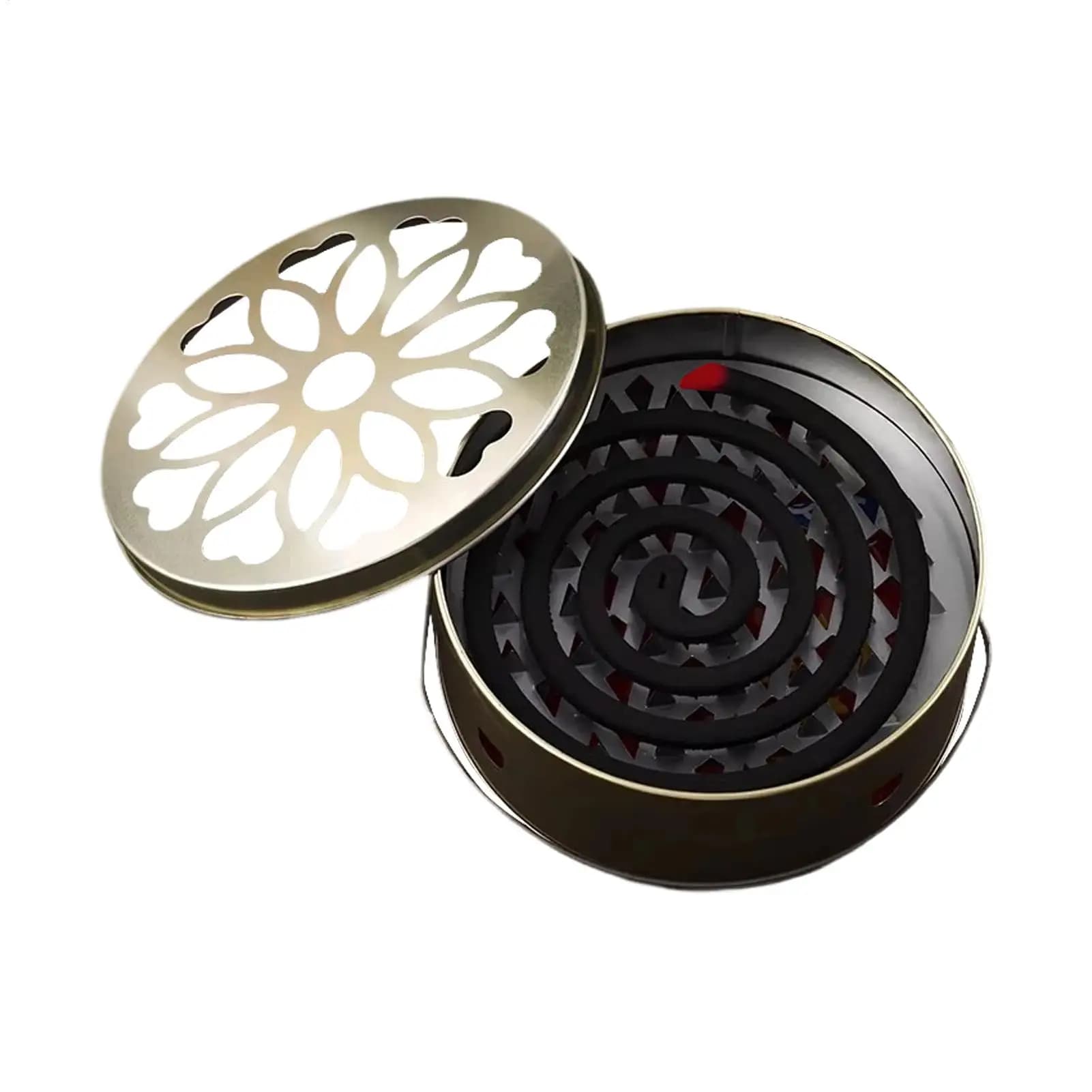 Portaincenso in Acciaio Inox con Coperchio e Maniglia, Scatola Portatile per Interni ed Esterni, Campeggio, Giardino, Casa, Patio, Picnic