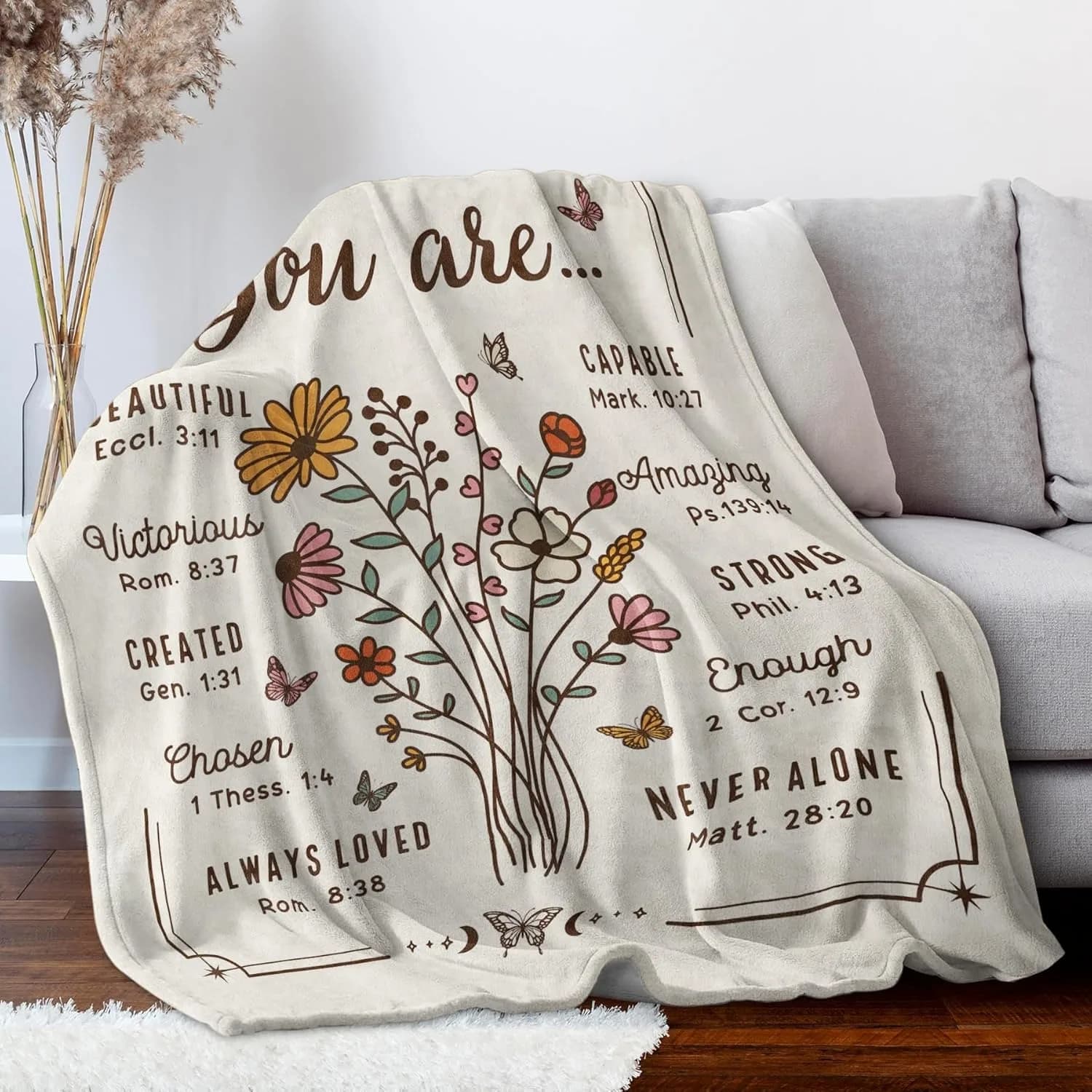 Coperta Floreale Cristiana con Scritture Ispiratrici, Regalo di Fede per Donne, Regalo Religioso di Compleanno per Mamma, Sorella, Figlia