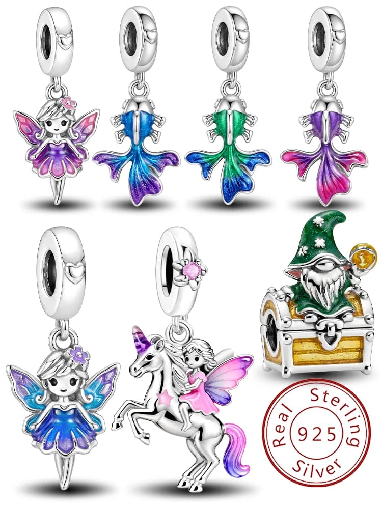 Charm in Argento Sterling 925 della Serie Pesci Lottatori degli Elfi, Compatibili con Bracciali e Bangles Originali, Gioielli di Alta Qualità, Idea Regalo