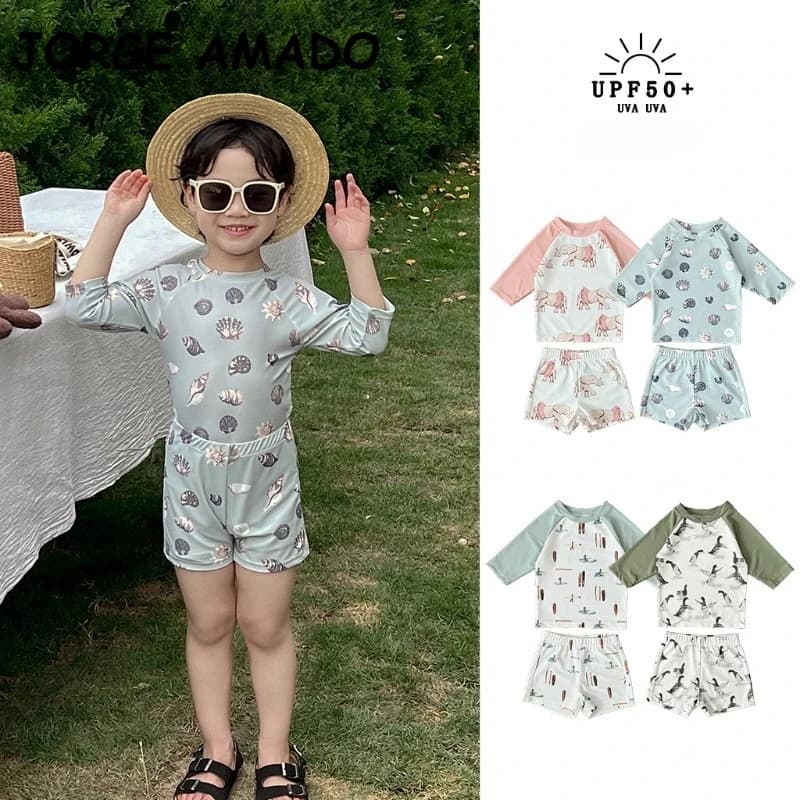 New Summer Kids Boys Girl Sun Protection costume da bagno con corpo diviso costumi da bagno ad asciugatura rapida stile vacanza al mare per piscina H8123