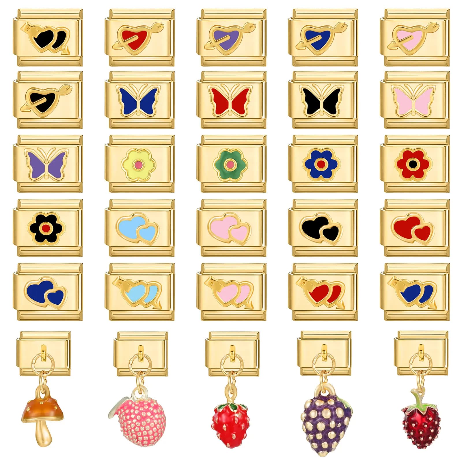 Moda color oro farfalla cuore fiori collegamenti con ciondoli italiani misura bracciale da 9 mm in acciaio inossidabile uomo donna fai da te regali