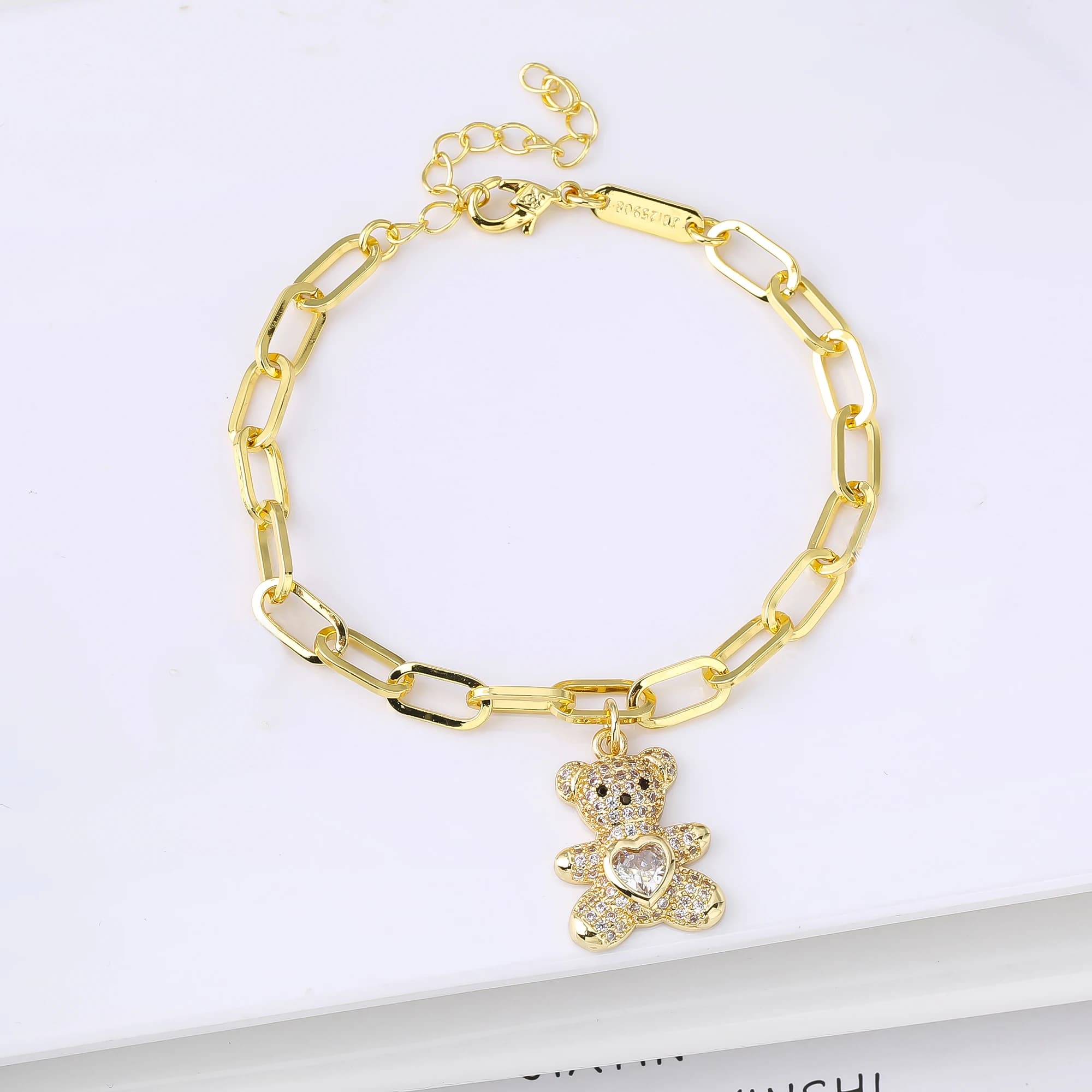 Bracciale in rame regolabile in cristallo di orso animale di nuova moda per uomo donna regalo raffinato di gioielli con zirconi estetici per feste punk