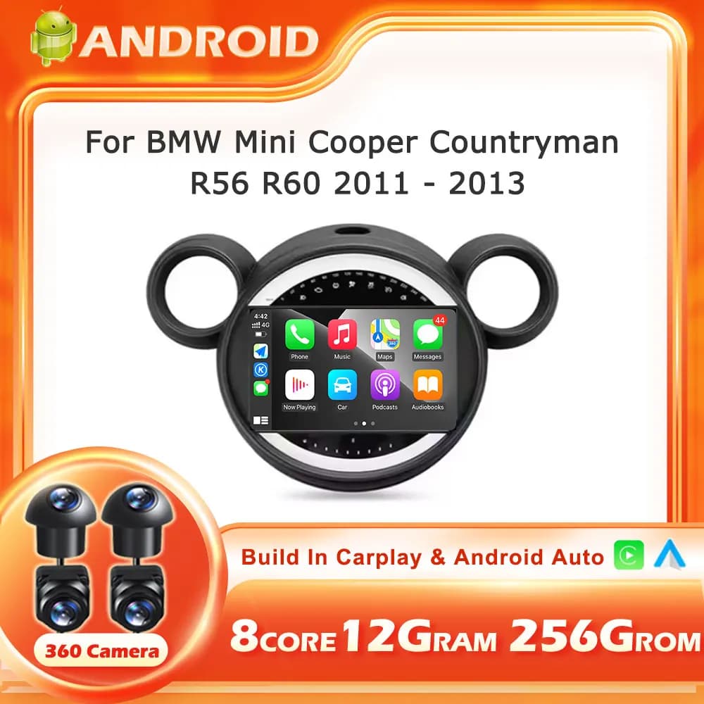 Android 16 per BMW Mini Cooper Countryman R56 R60 2011-2013, Navigatore GPS Auto con Carplay, Lettore Multimediale Stereo, Strumenti per Schermo
