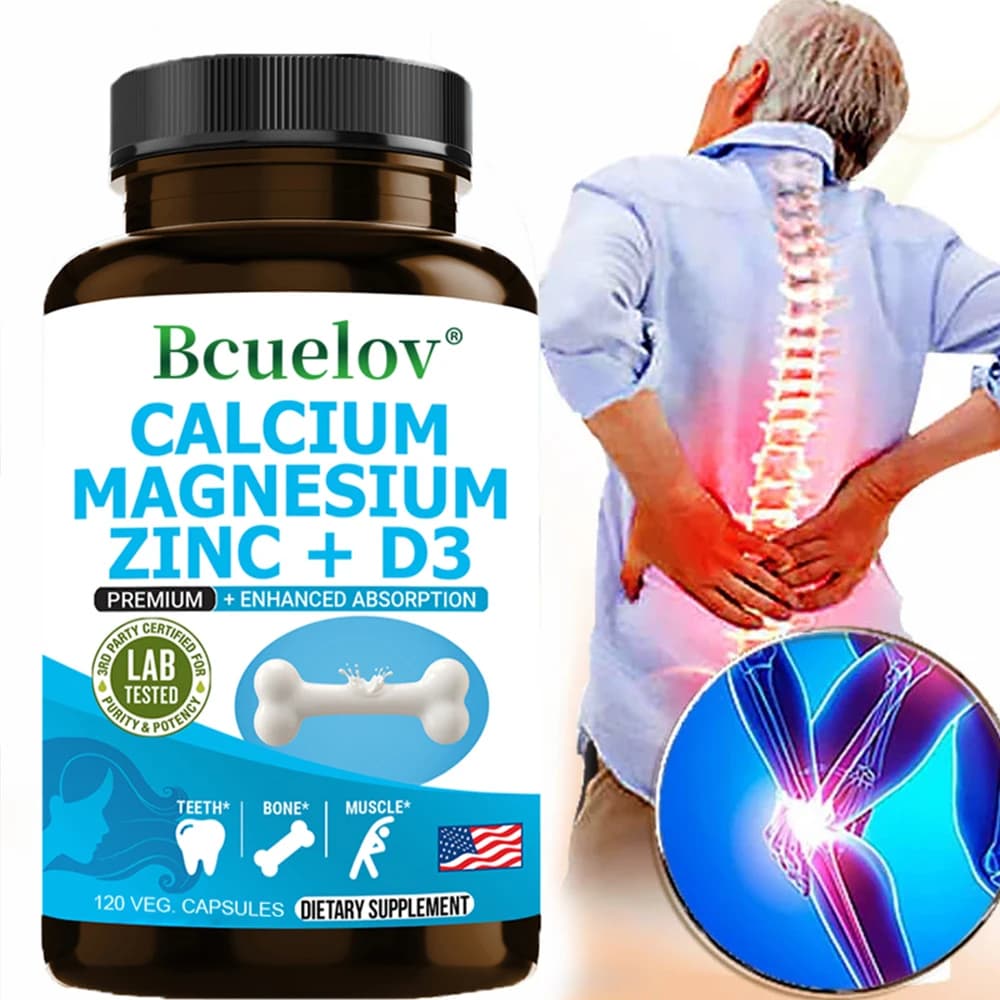 Bcuelov Calcio Magnesio Zinco Vitamina D3 Integratore - Ossa Denti Muscoli Nervi Metabolismo Proteine Sintesi Sistema immunitario