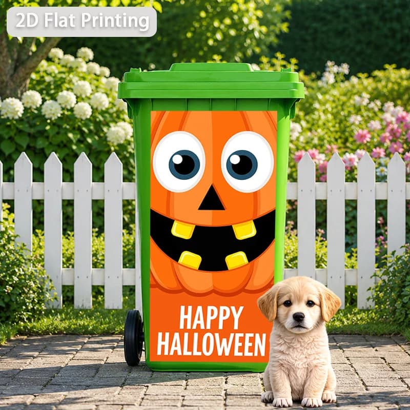 1pc Halloween Pumpkin Smiley Face Themed Trash Can Decal Wall Sticker, ideal for outdoor trash cans, walls and home decoration.
