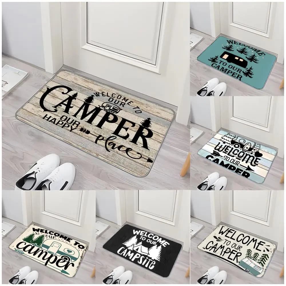 Scene Camping O-Outdoor Camping Van Floor Mat Non-Slip Washable Flannel Door Mat Absorbent Indoor Floor Rug