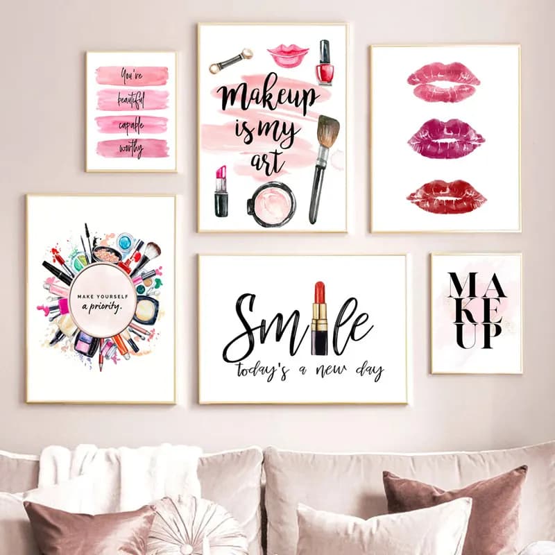 Fashion Poster rossetto pennelli per il trucco stampa su tela Wall Art Painting immagini cosmetiche Poster di bellezza decorazione della casa della stanza della ragazza