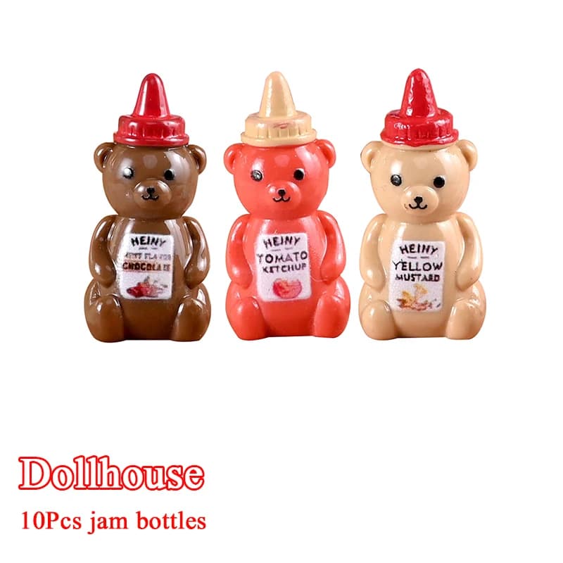 10 pz 1/12 casa delle bambole simulato orsetto bottiglia di marmellata casa delle bambole mini decorazione della cucina accessori per la casa delle bambole finta gioca giocattolo