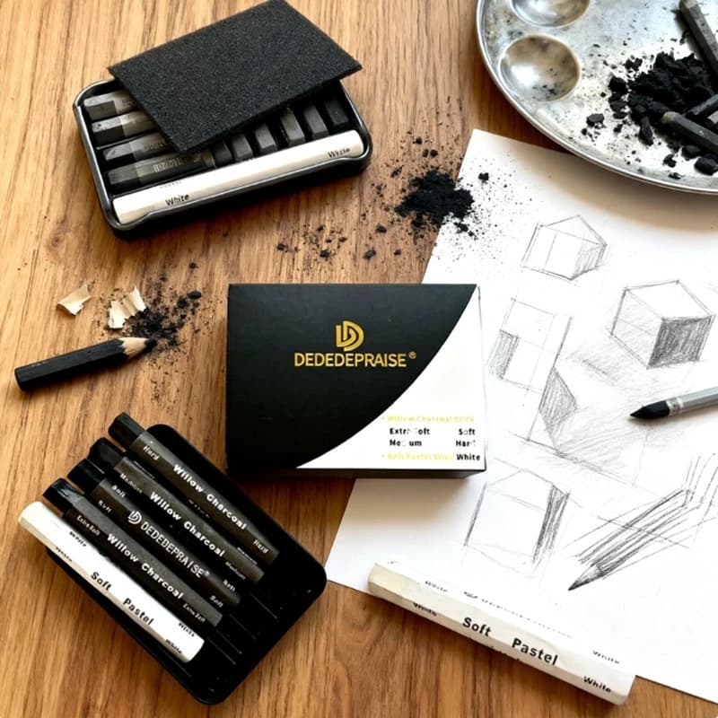 5pcs Willow Charcoal Paint Stick Soft/medium/hard Sketch Charcoal Strip Water-soluble for Drafting Composition Outdoor Sketching