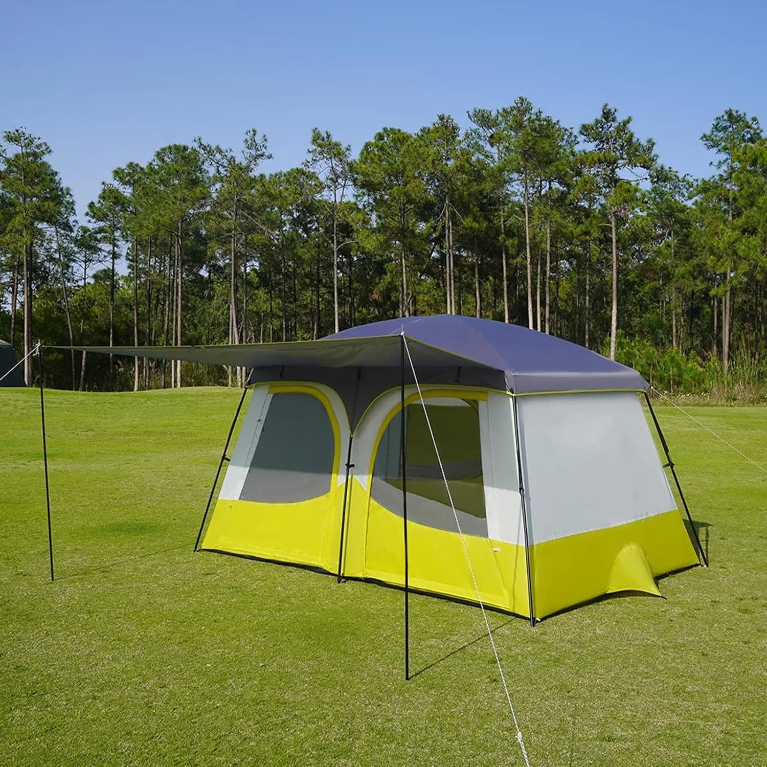 Tenda da Campeggio per 3-4 Persone con Vestibolo Esteso, Resistente alle Intemperie, Finestre in Rete Traspirante, Impermeabile, per Esterni
