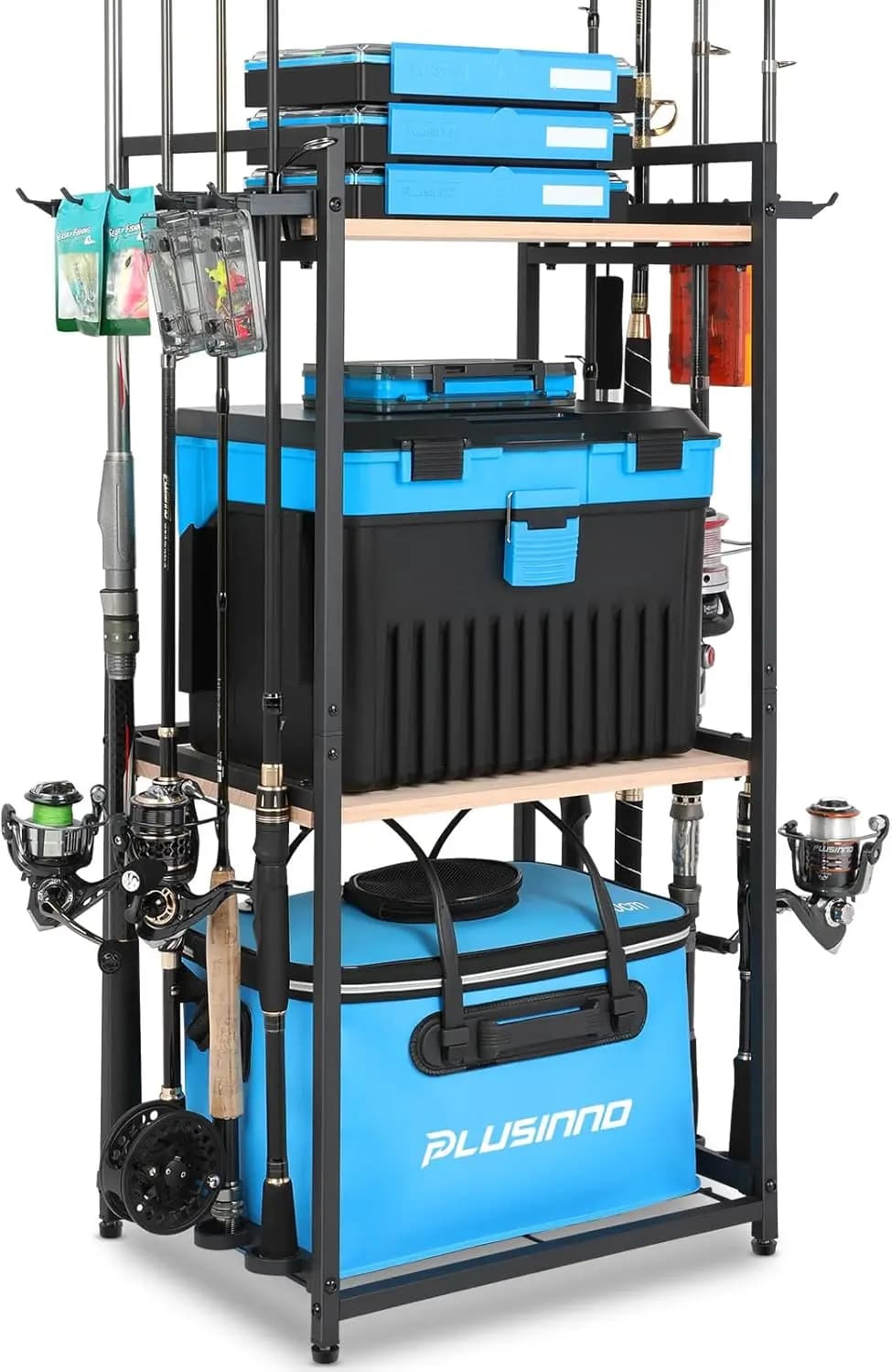 3 level fishing gates, garage holders for up to 8 barrels, fishing gear organizer, fisherman's gift