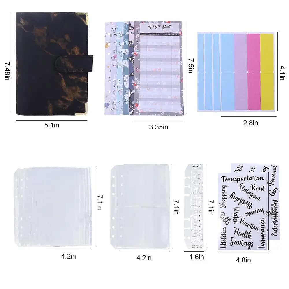 Busta con cerniera per pianificatore di budget per il budget Raccoglitore per notebook in pelle PU Raccoglitore per notebook in marmo Raccoglitore a 6 anelli Raccoglitore per budget in marmo