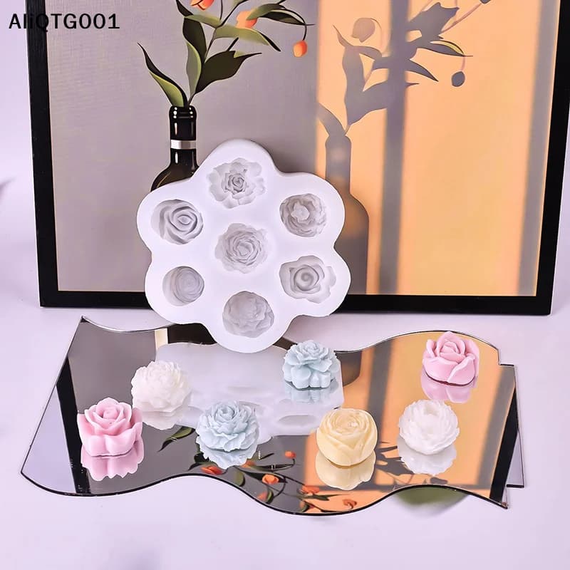 Stampi in Silicone 7-in-1 a Forma di Fiore, Stampo 3D per Rose e Peonie per Torte, Cioccolato, Candele, Saponi, Gesso, Resina - Strumenti per Artigianato Fatto a Mano