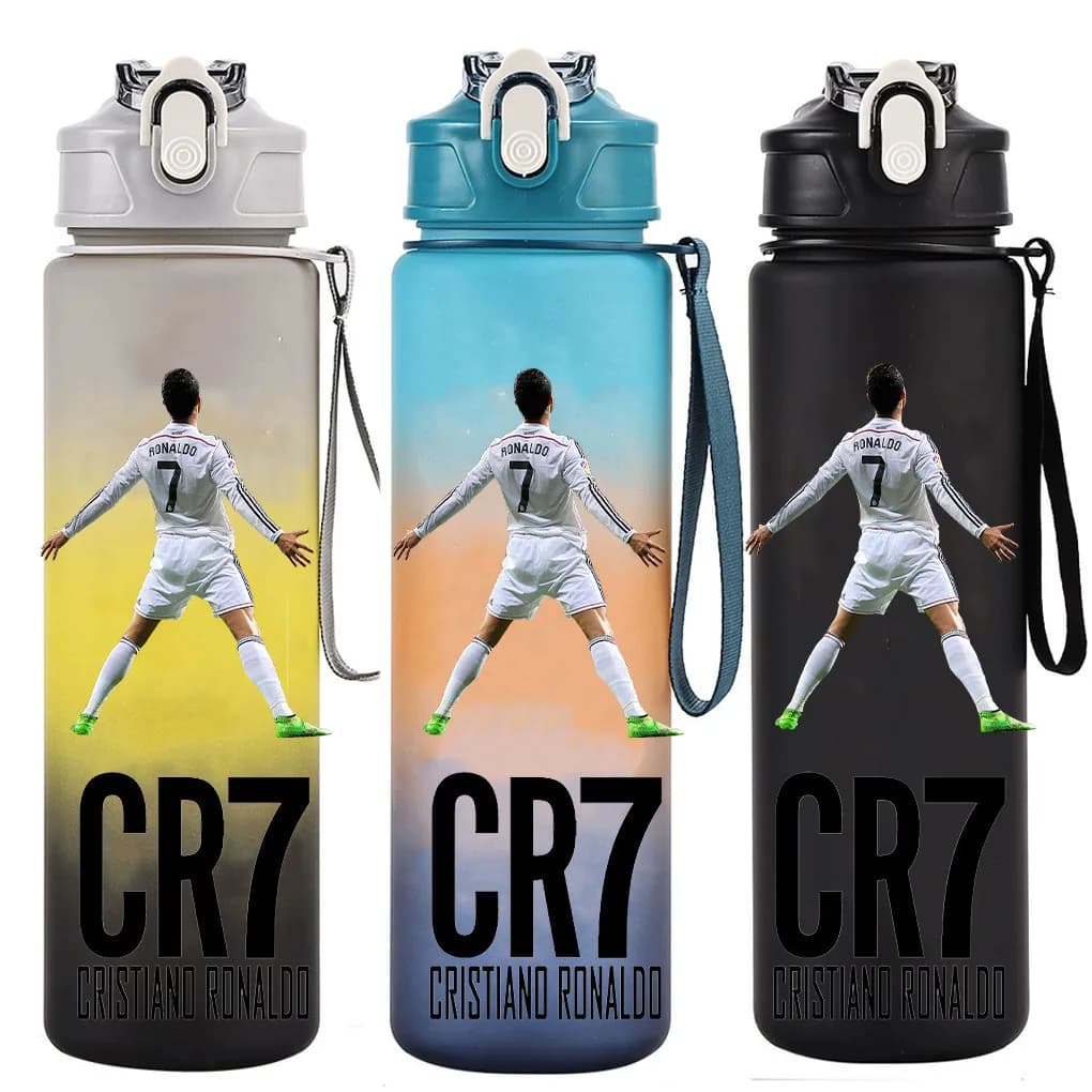 Cristiano Ronaldo Sport Bottiglia d'acqua Shaker Viaggio all'aperto Portatile A tenuta stagna Bicchieri Bottiglia di plastica per bevande BPA Regalo da palestra gratuito