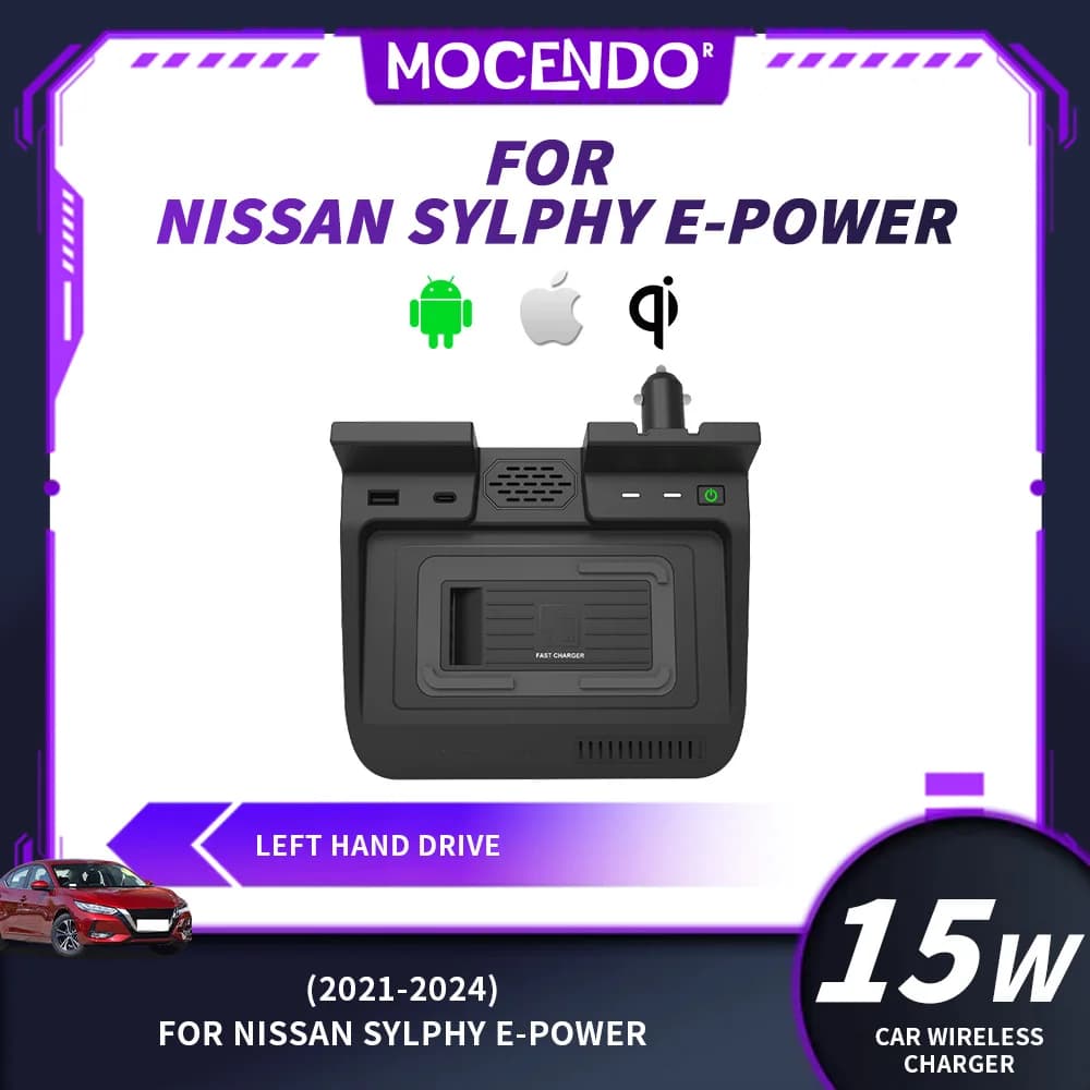 Wireless Car Charger Compatible with Nissan Sylphy E-POWER 2020-2024 and Xiaomi iPhone - Auto Accessories