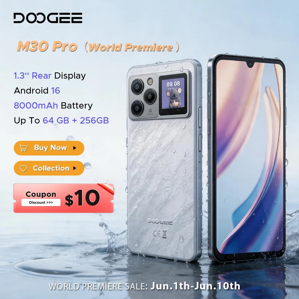 Anteprima Mondiale DOOGEE M30 Pro Smartphone con Display Posteriore da 1.3'', Batteria da 8000mAh, Schermo da 6.88'', 64GB RAM (8GB+56GB), 256GB ROM, Android 16, NFC