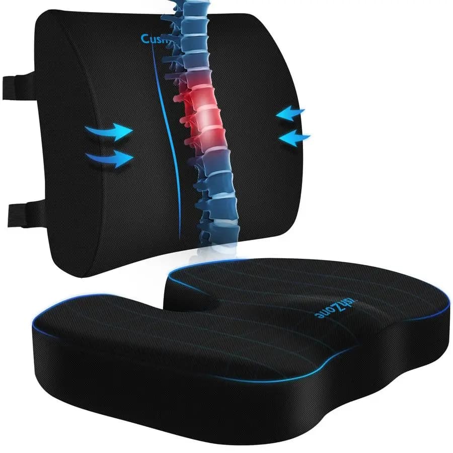 Cuscino per Sedia, Supporto Lombare con Cinghia Regolabile, Cuscini per Sedia con Copertura Lavabile in Memory Foam per Alleviare il Dolore Sciatico