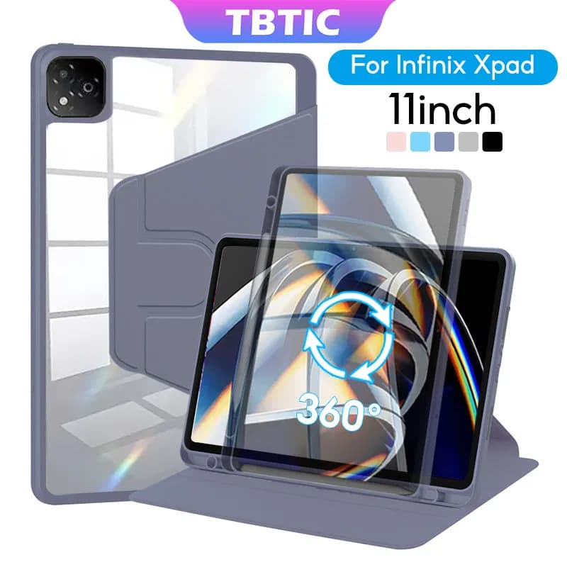 TBTIC per Infinix XPAD Custodia con rotazione a 360 gradi per bambini con slot per portapenne Custodia rigida in acrilico antiurto Sveglia automatica
