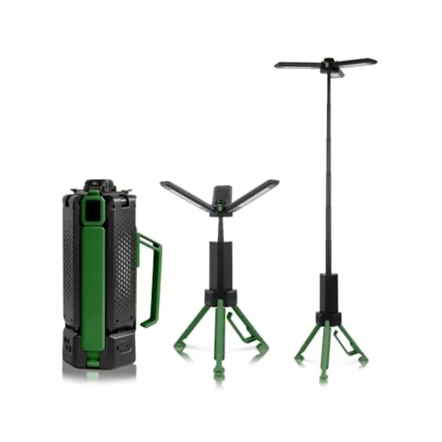 Lampada da Campeggio Telescopica Ricaricabile 15000mAh, Torcia e Lanterna Portatile con Base Treppiede Rinforzata, Altezza Regolabile