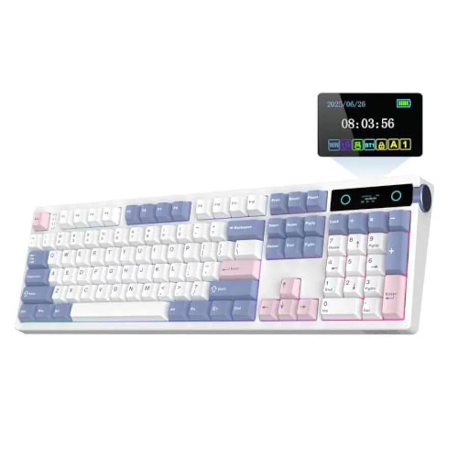 Tastiera da gaming con schermo, manopola, montaggio a guarnizione crema, switch hot-swap, retroilluminazione RGB, batteria da 10000 mAh, wireless, full-size, meccanica