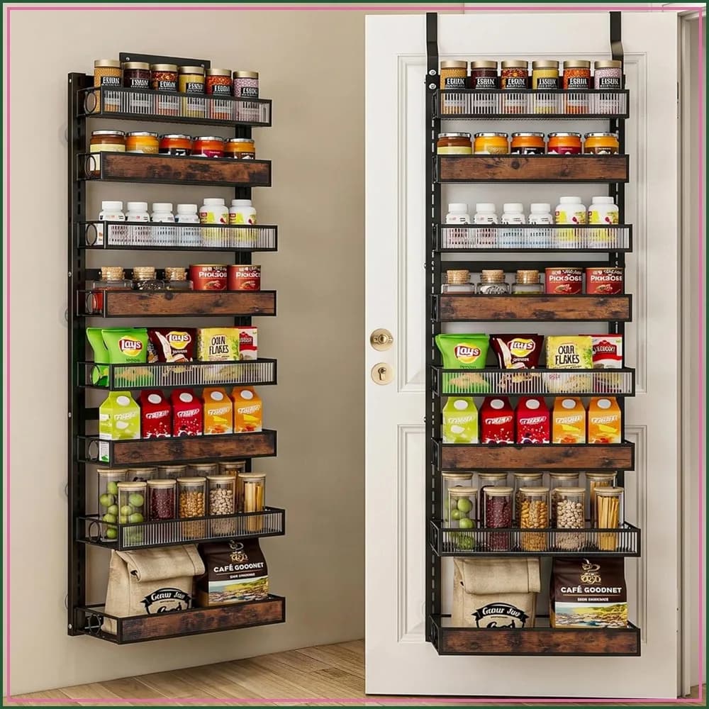 8-Tier Over Door Organizer, Adjustable Shelves, Heavy Duty Spice Rack for Kitchen Pantry