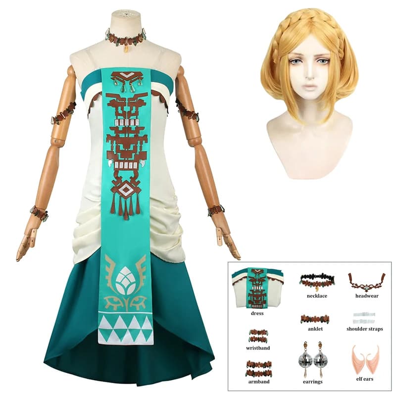Costume da Principessa con Parrucca per Donna, per Halloween, Carnevale, Feste, Comic-con, Giochi di Ruolo e Travestimenti