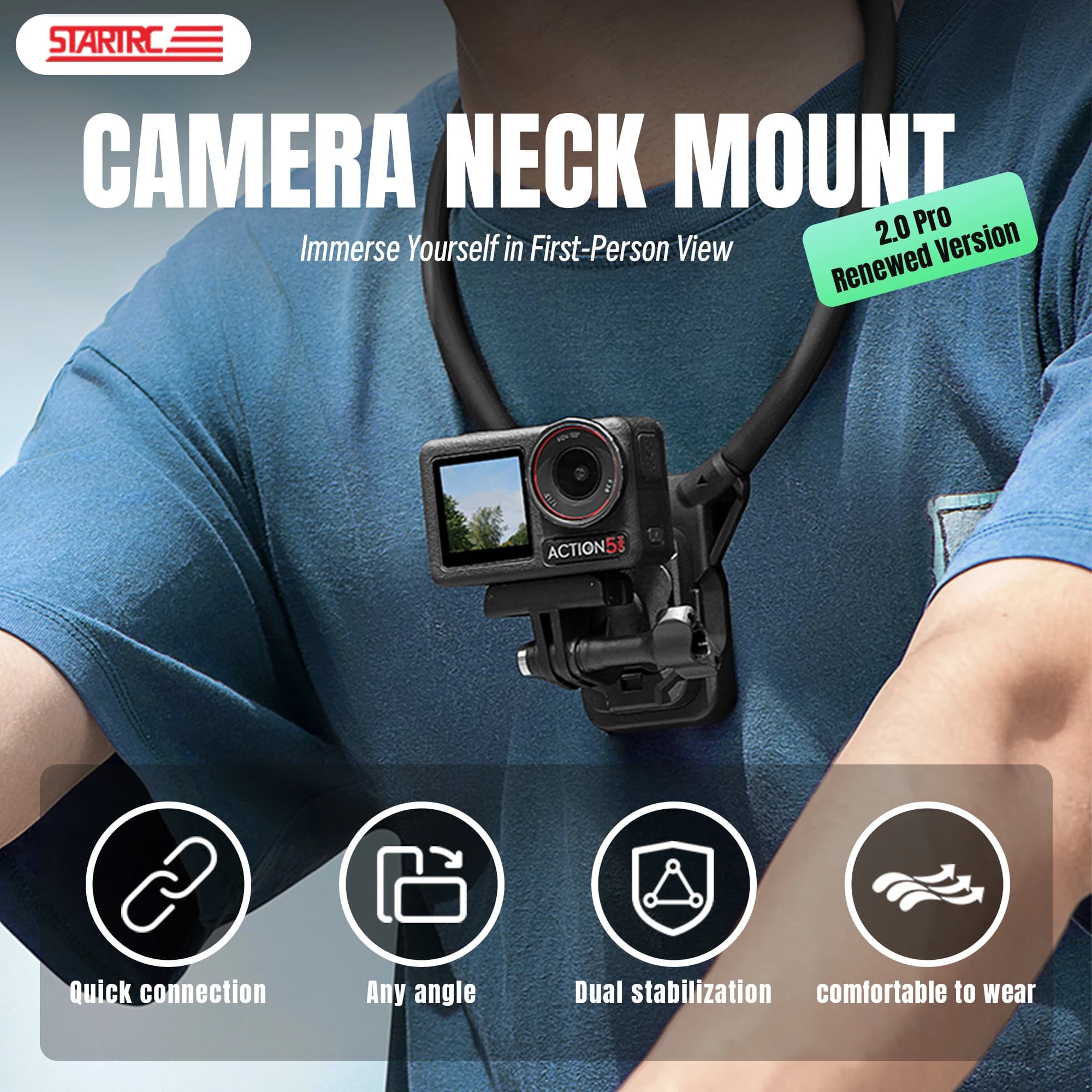 Camera Neck Support for OSMO 360/Pocket 3/Action 5 Pro/Insta360 Action Cameras Universal magnetic shoulder strap with chest strap