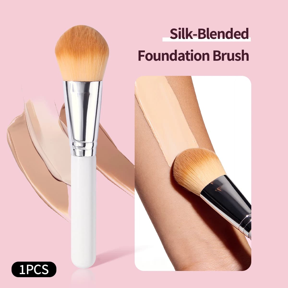 1 pennello per fondotinta in misto seta, setole sintetiche morbide per trucco liquido e in crema