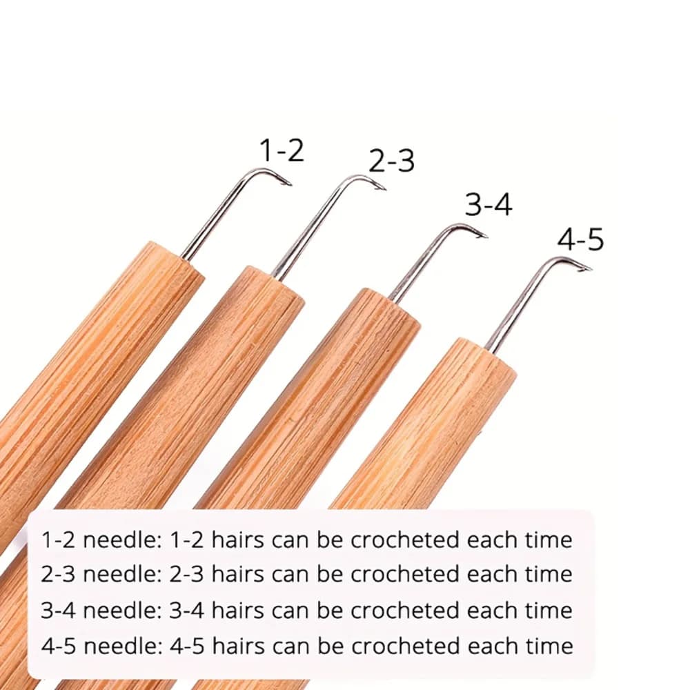 4 pezzi di aghi di ventilazione di diverse dimensioni per parrucche in pizzo che realizzano strumenti per la creazione di parrucche per capelli con ago per uncinetto con manico lungo in legno