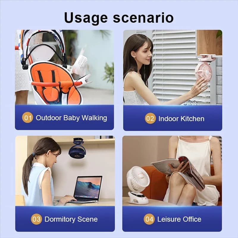 PTST Piccolo ventilatore da scrivania con clip, ventilatore portatile personale con clip USB per ventilatore da campeggio esterno per passeggino da viaggio per ufficio domestico