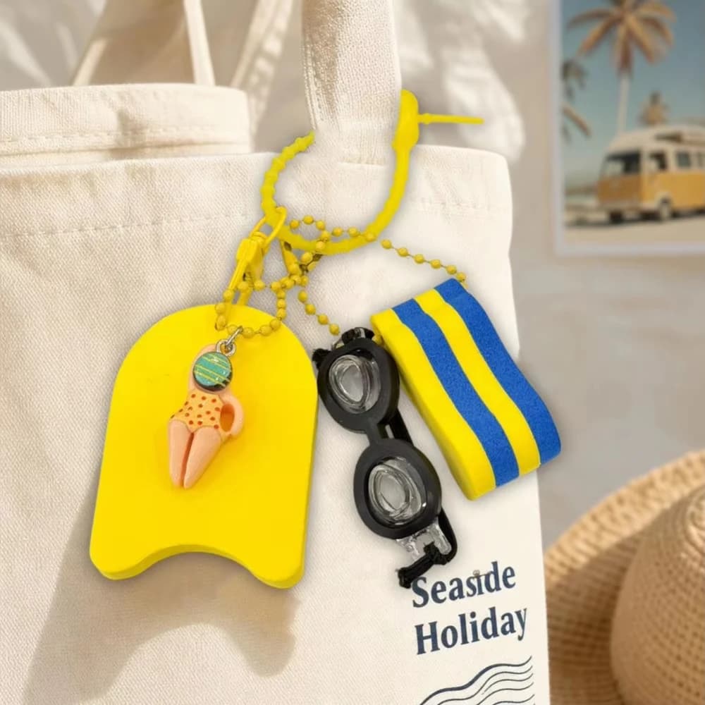 Cartoon Girls Boys Swimming Keychain Summer Swimming Pool Float Board Glasses Keyrings Bag Pendant Charm Accessories Gifts