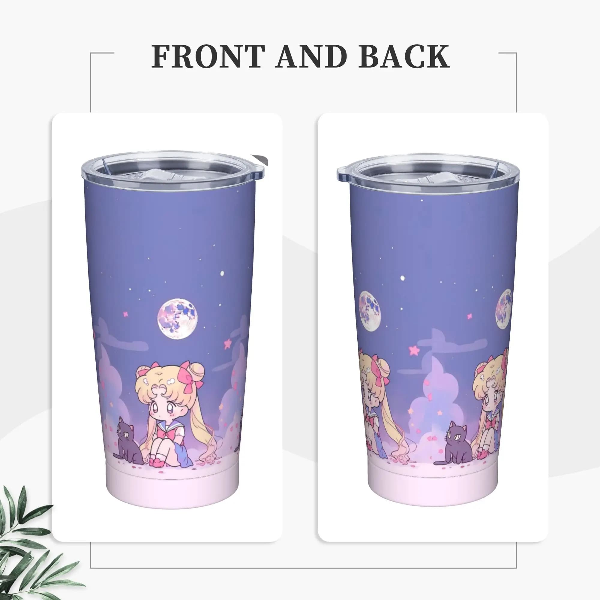 Tazza Termica in Acciaio Inox Sailor Moon, Mantiene Calde le Bevande, Tazza da Auto, Bottiglia d'Acqua Personalizzata per Campeggio