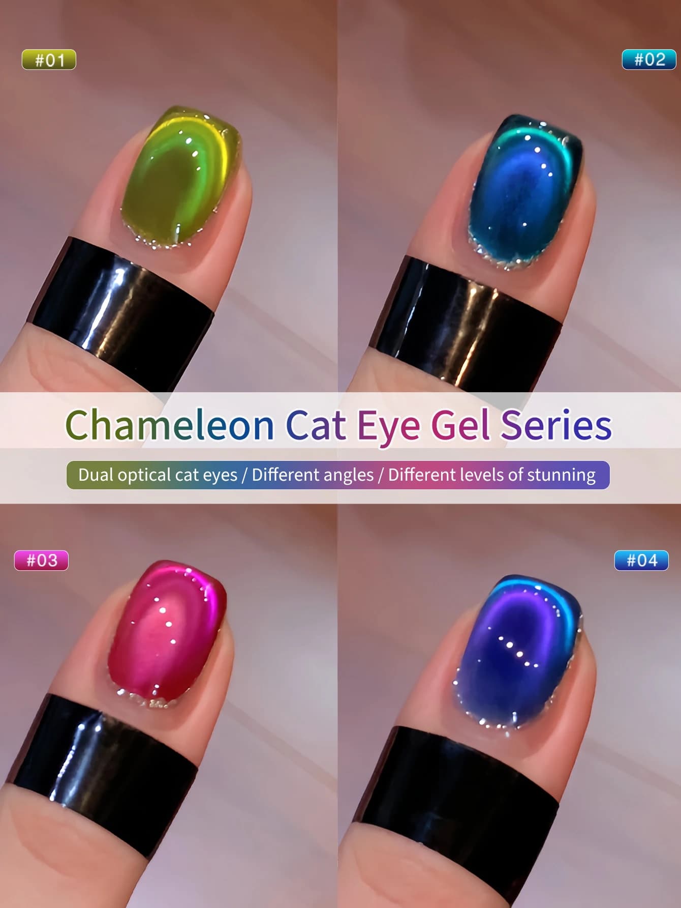 10ml 4 Colors Chameleon Cat Eye Gel Dual Optical Shifting Cat Eye Nail Polish, Glossy Magnetic UV Gel for Nail Art Manicure