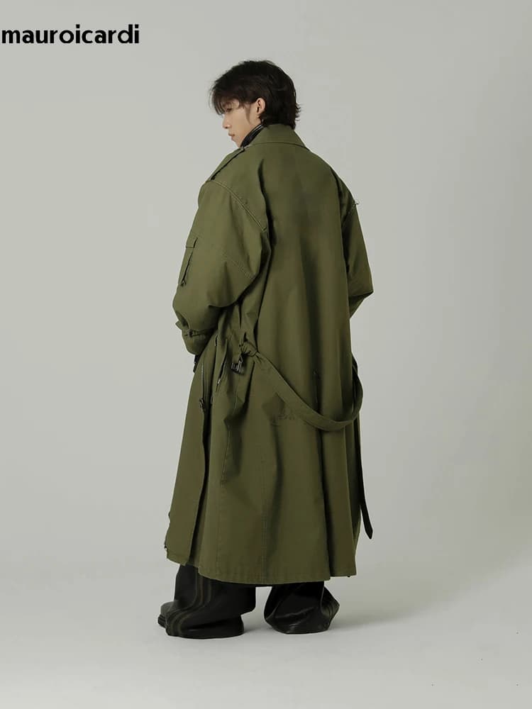 Mauroicardi primavera autunno Cool lungo verde militare soprabito oversize uomo telai sciolto Designer di lusso abbigliamento Cargo Coat 2023